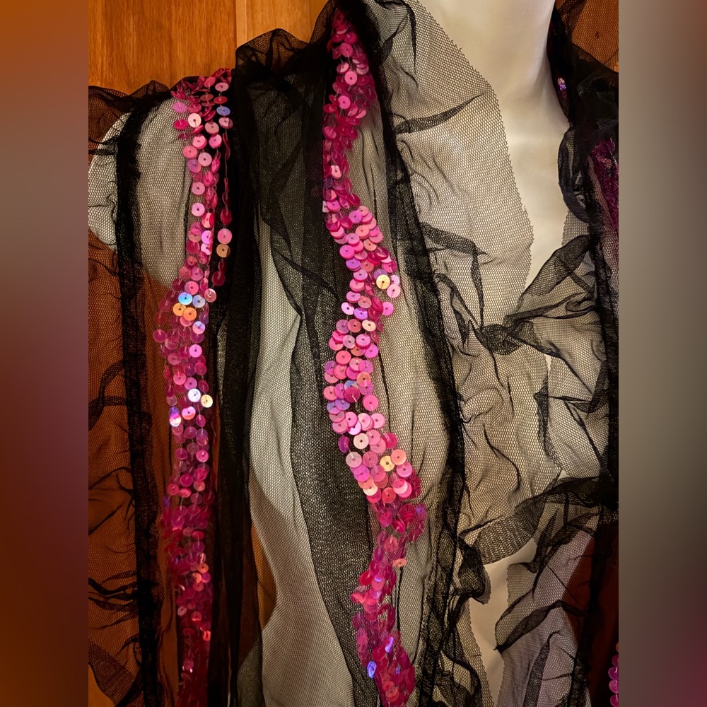 Betsey Johnson Y2K Sheer Black & Sequin Shawl/Scarf - Picture 3 of 4